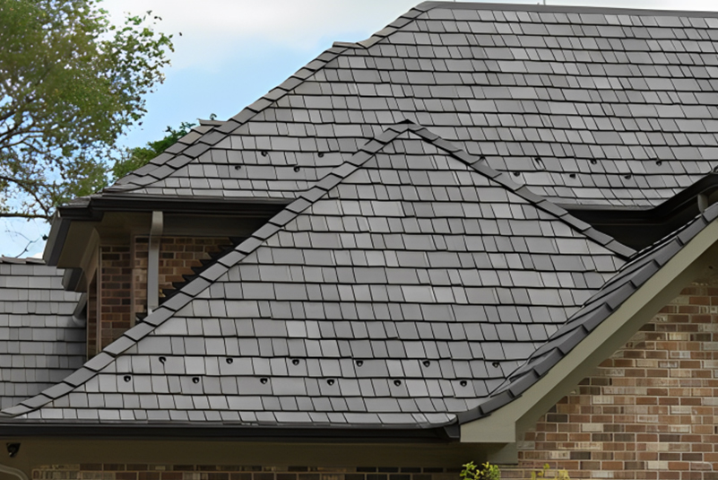 Grey asphalt roof shingles